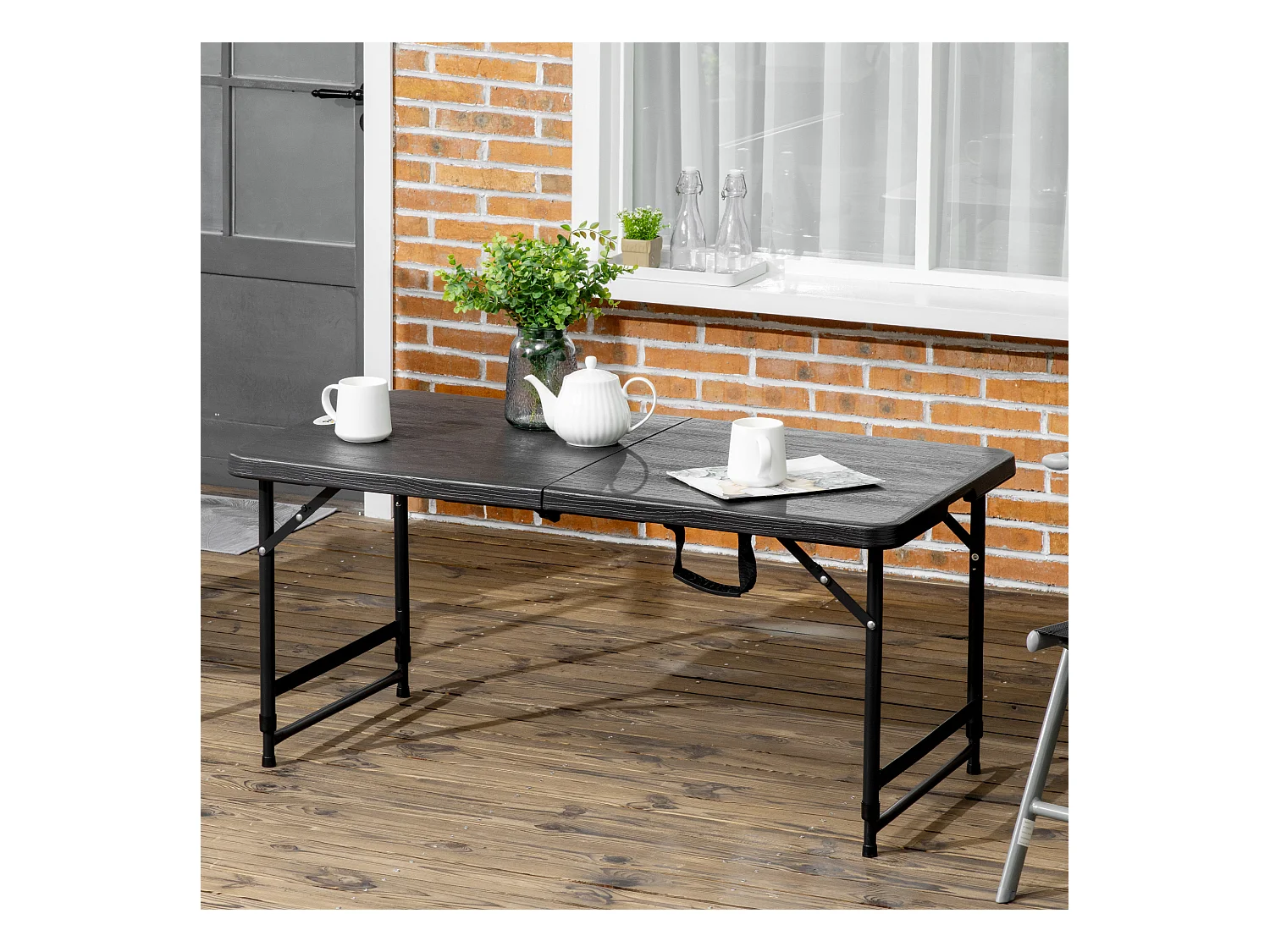 Table de jardin pliable 4 personnes table de camping pliable hauteur réglable acier époxy plateau HDPE aspect bois gris