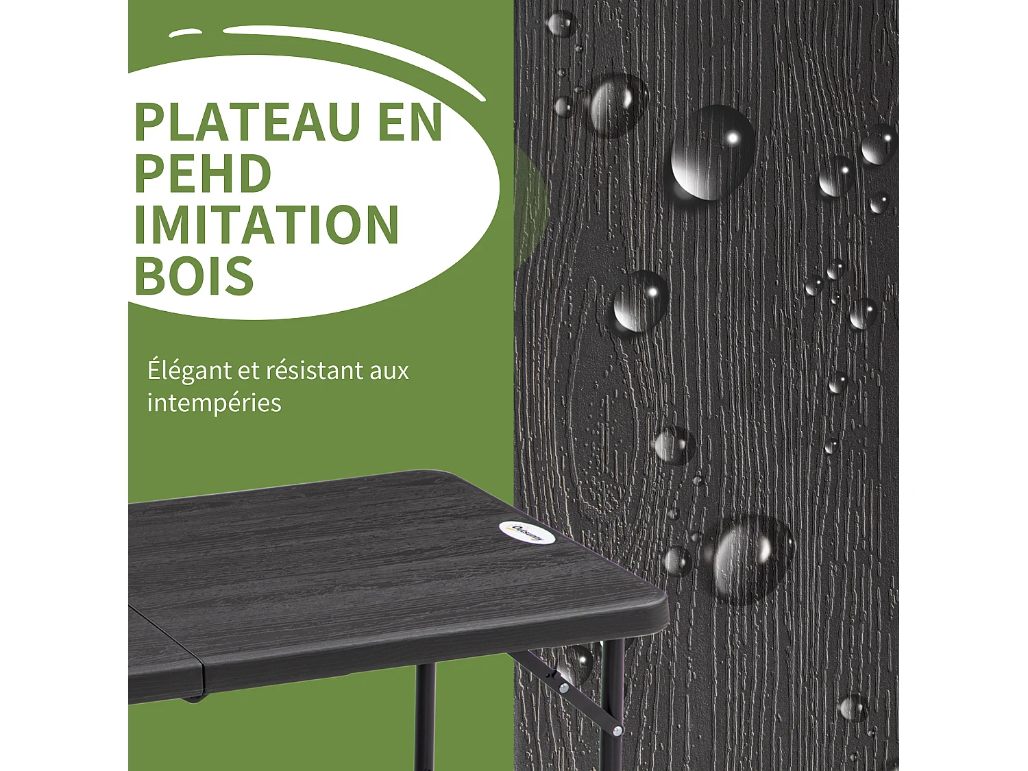 Table de jardin pliable 4 personnes table de camping pliable hauteur réglable acier époxy plateau HDPE aspect bois gris