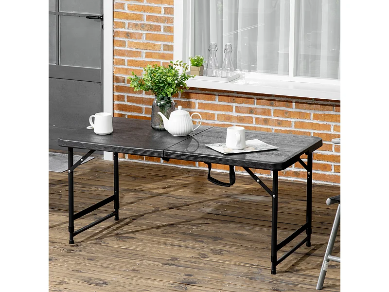 Table de jardin pliable 4 personnes table de camping pliable hauteur réglable acier époxy plateau HDPE aspect bois gris