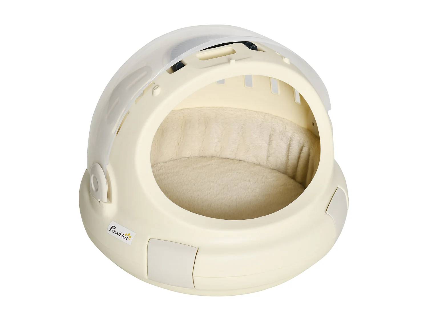 Maison chat - niche chat portable avec poignée - sac de transport chat verrouillable - coussin amovible inclus - dim. Ø 41 x 35,2H cm - PP beige