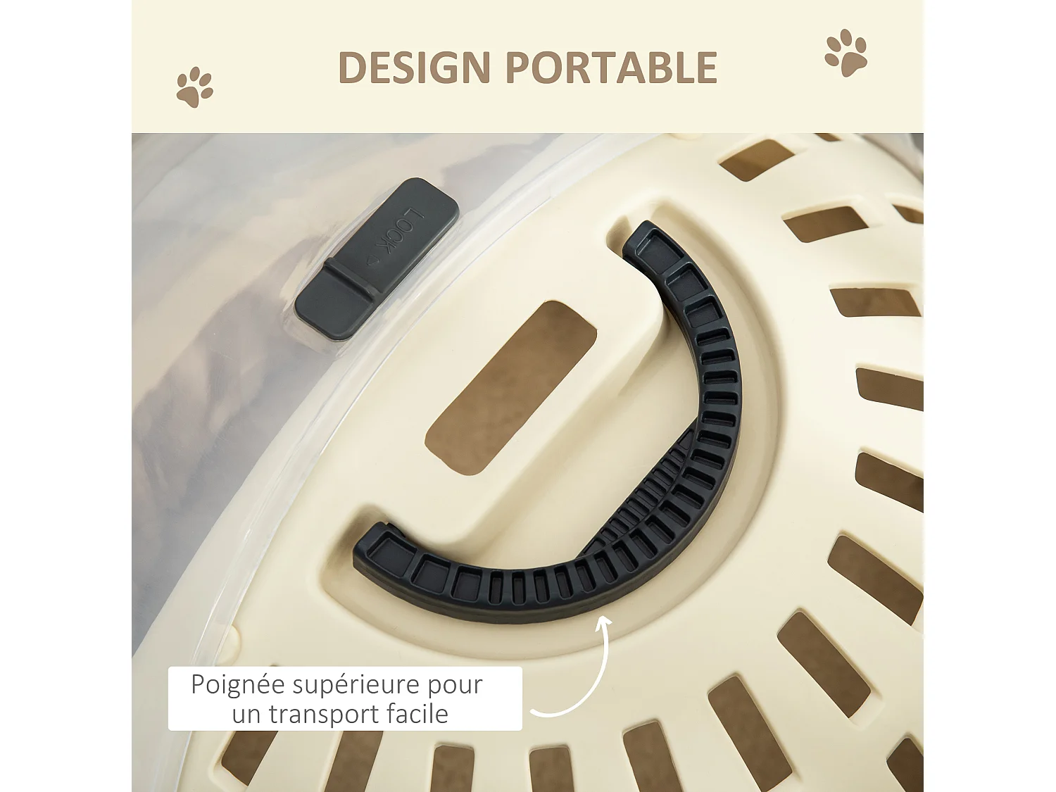 Maison chat - niche chat portable avec poignée - sac de transport chat verrouillable - coussin amovible inclus - dim. Ø 41 x 35,2H cm - PP beige