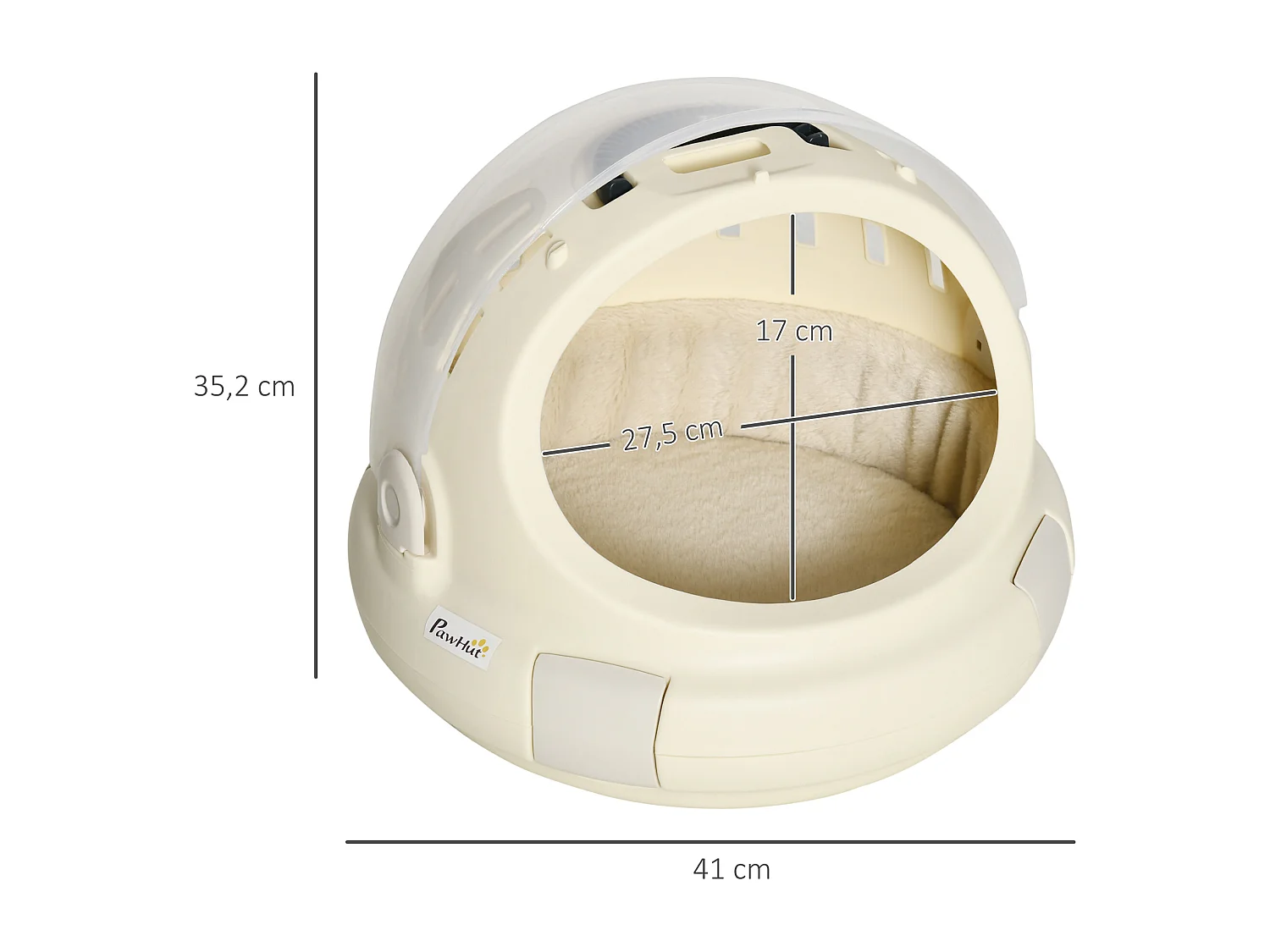 Maison chat - niche chat portable avec poignée - sac de transport chat verrouillable - coussin amovible inclus - dim. Ø 41 x 35,2H cm - PP beige