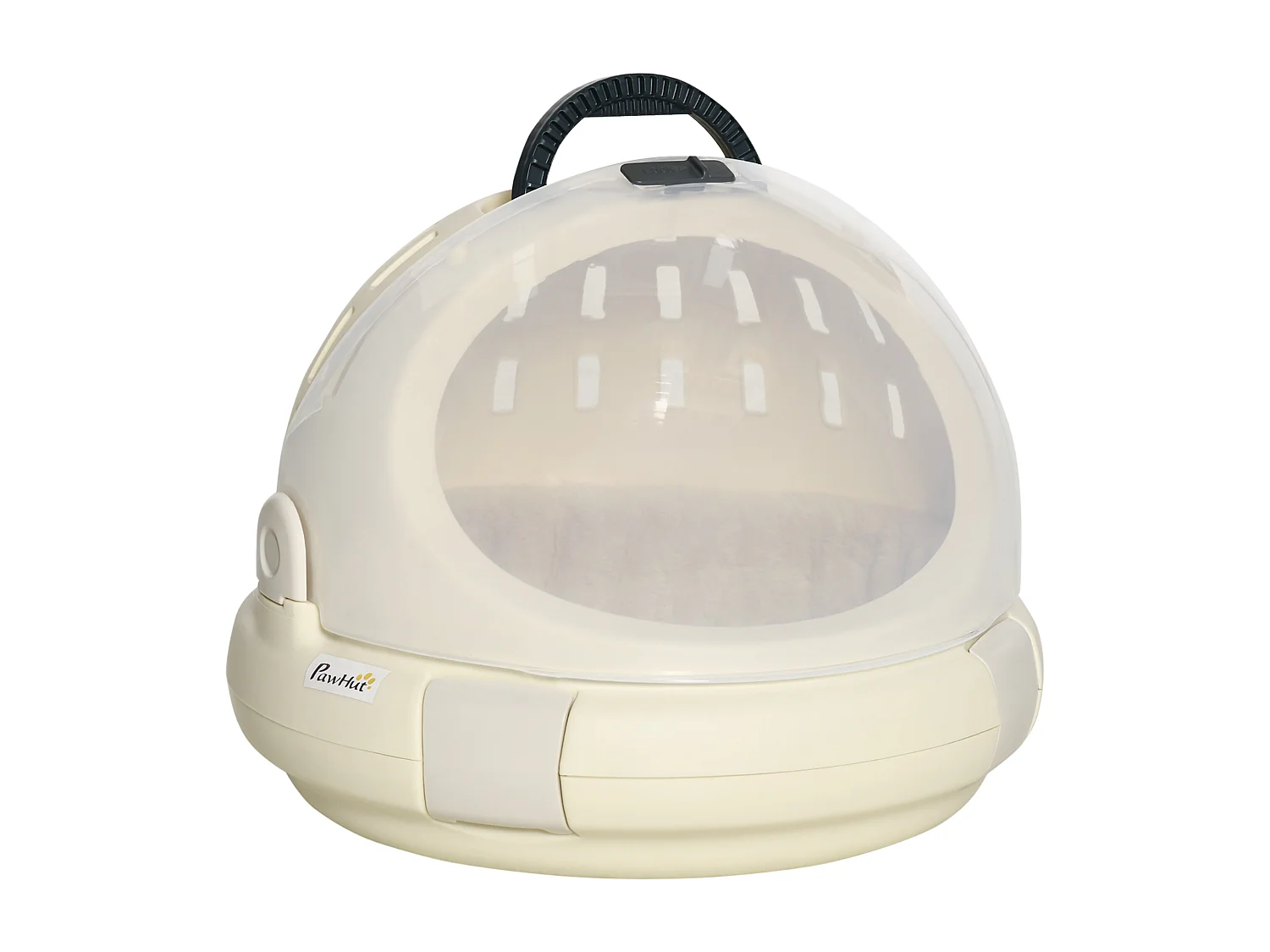 Maison chat - niche chat portable avec poignée - sac de transport chat verrouillable - coussin amovible inclus - dim. Ø 41 x 35,2H cm - PP beige