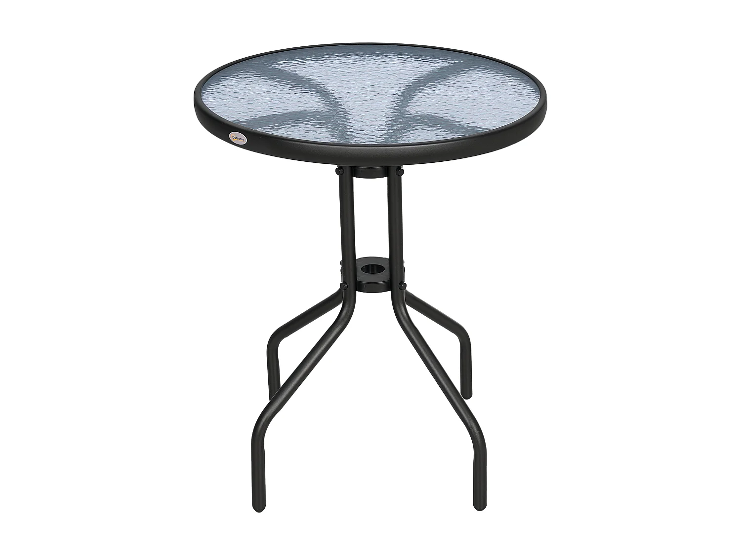 Table ronde bistro de jardin dim. Ø 60 x 70H cm métal époxy anticorrosion noir plateau verre trempé