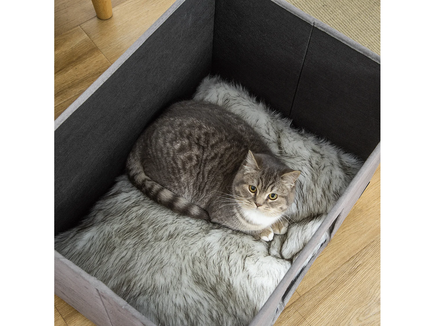 Niche chat maison de chat sur pied repose-pied 2 en 1 - coussin inclus - pliable - MDF peluche suédé gris