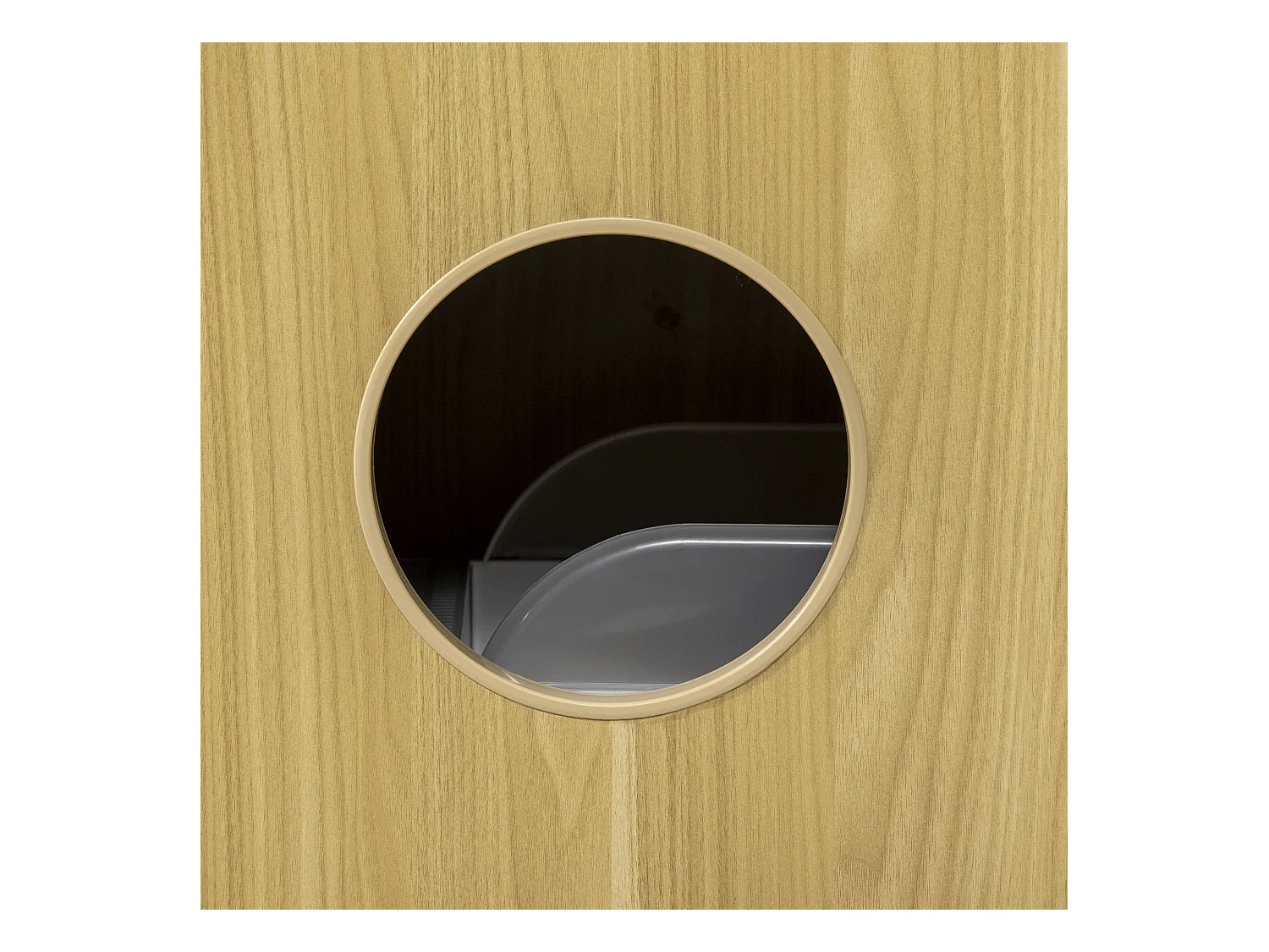Maison de toilette chat - porte, niche avec coussin, plateau - panneaux aspect bois clair