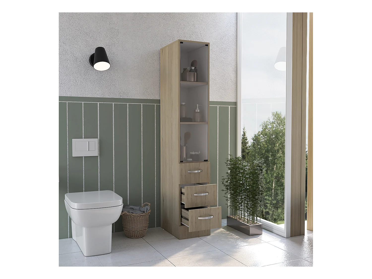 Mobile da bagno Vanguard, con quattro cassetti 17,56CM L X 30,4CM L X 173,45CM H Rovere / Bianco