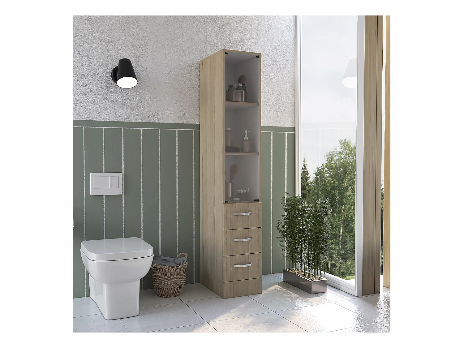 Vanguard Salle de bain Closet. Avec trois larges tiroirs. 17,56 cm P x 30,4 cm L x 173,45 cm A. Rovere / White