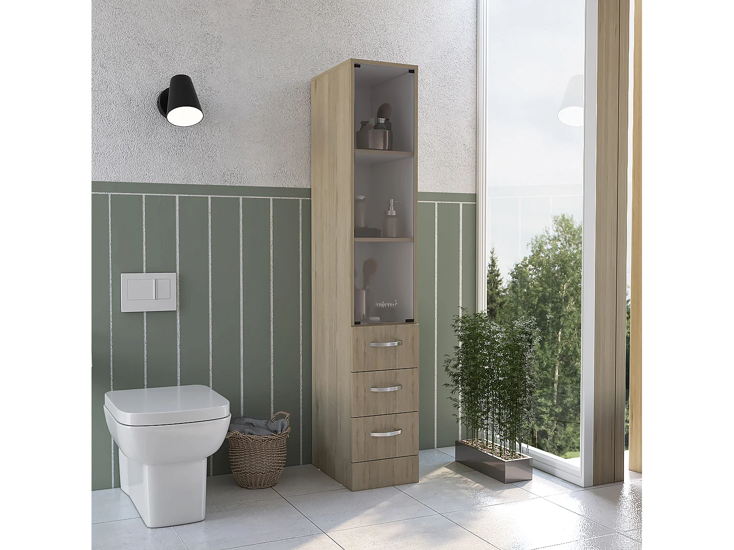 Armario de Baño Vanguard, con cuatro cajones 17.56CM P X 30.4CM L X 173.45CM A Rovere / Blanco