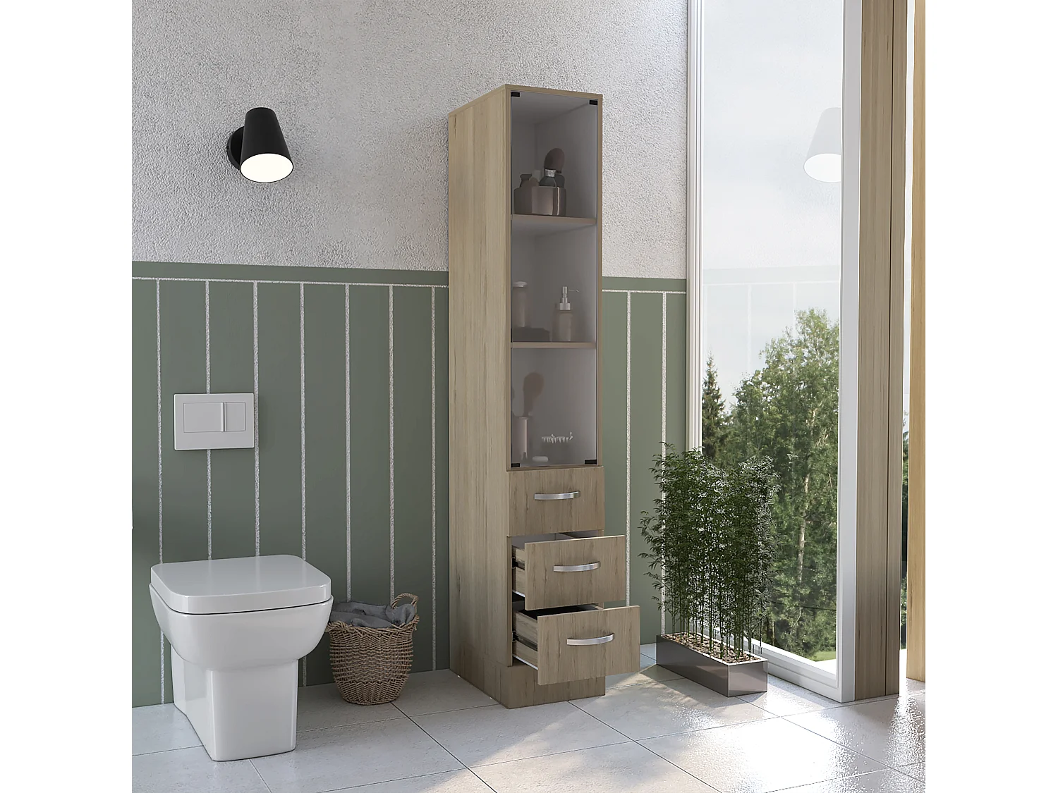 Armario de Baño Vanguard, con cuatro cajones 17.56CM P X 30.4CM L X 173.45CM A Rovere / Blanco