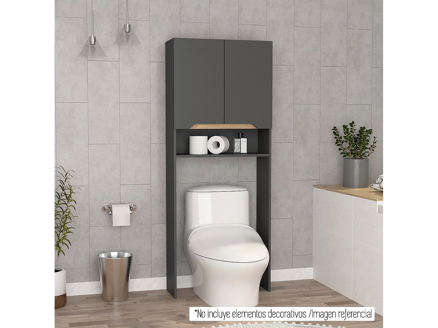 Estanteria de Baño Sobre Inodoro Laurent, con dos puertas  160 CM A X 63.1 CM An X 25 CM P. Plomo / Duna