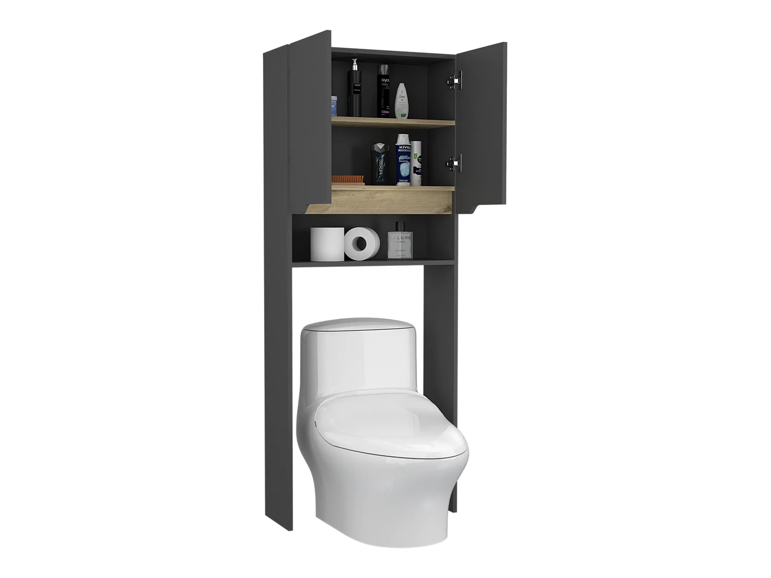 Estanteria de Baño Sobre Inodoro Laurent, con dos puertas  160 CM A X 63.1 CM An X 25 CM P. Plomo / Duna