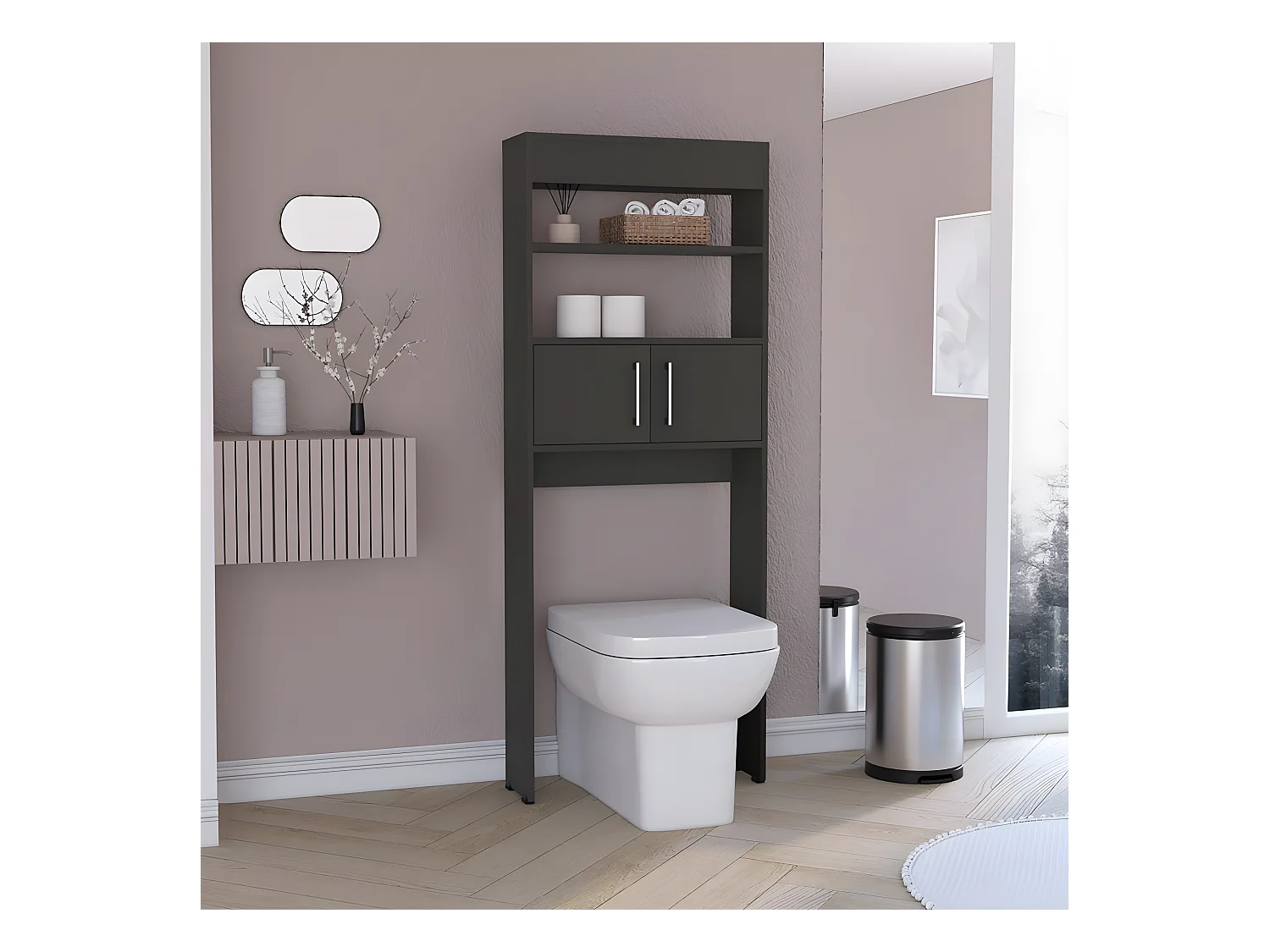 Mensola da bagno sopra il wc Madrid, con due ante e ripiani 160 CM L X 20,3 CM P X 62,4 CM L Nero