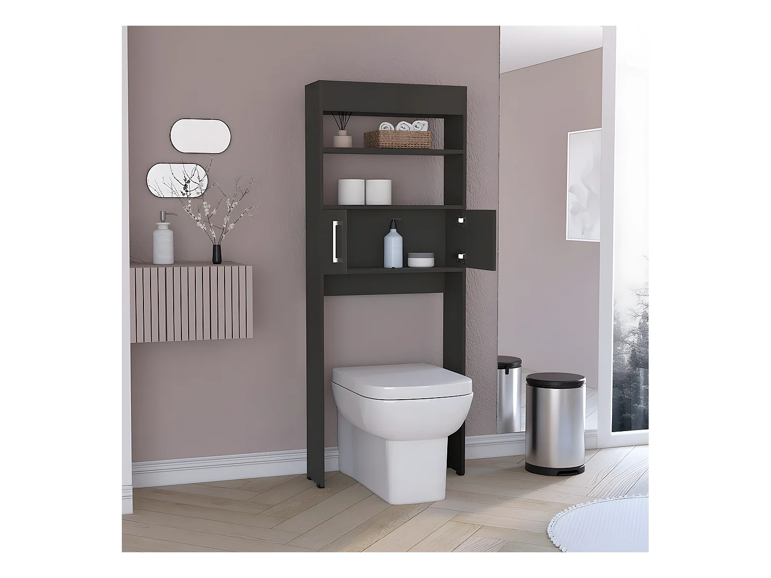 Mensola da bagno sopra il wc Madrid, con due ante e ripiani 160 CM L X 20,3 CM P X 62,4 CM L Nero