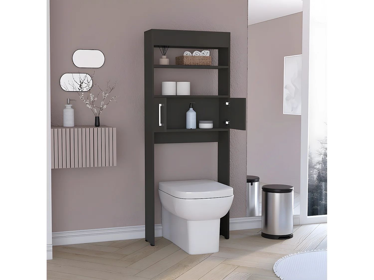 Estanteria de Baño Sobre Inodoro Madrid, con dos puertas y estantes 160CM A X 20.3CM AN X 62.4CM L Wengue