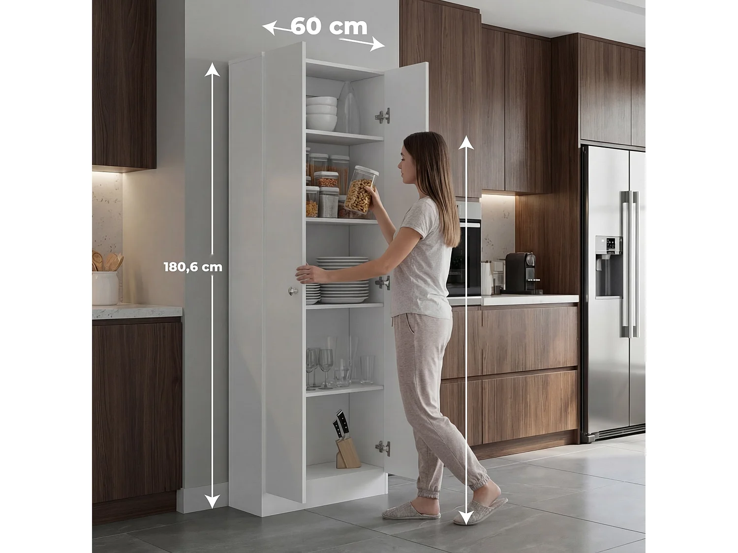 Armario multiusos de 181 cm, blanco