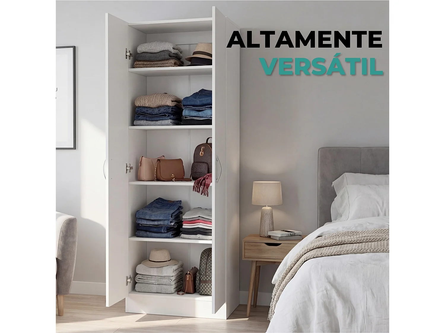 Armario multiusos de 181 cm, blanco