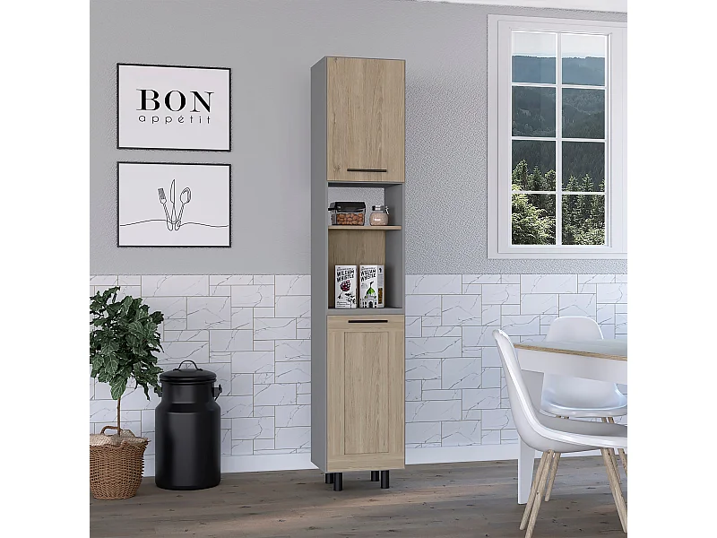 Dispensa alta da cucina Hasselt, con più ripiani 208,4 CM L X 13,75CM P X 15,75CM L Grigio / Rovere