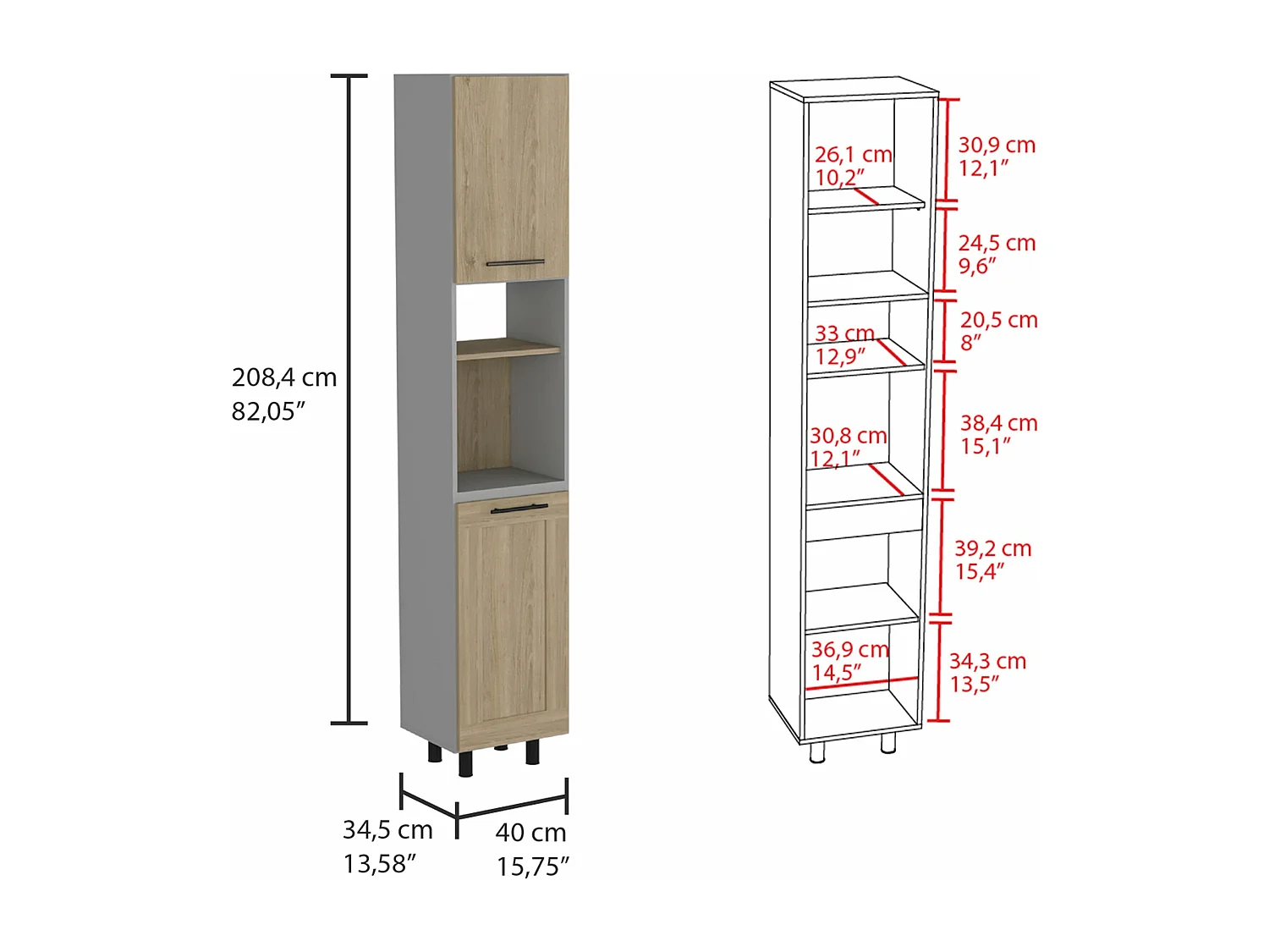 Dispensa alta da cucina Hasselt, con più ripiani 208,4 CM L X 13,75CM P X 15,75CM L Grigio / Rovere
