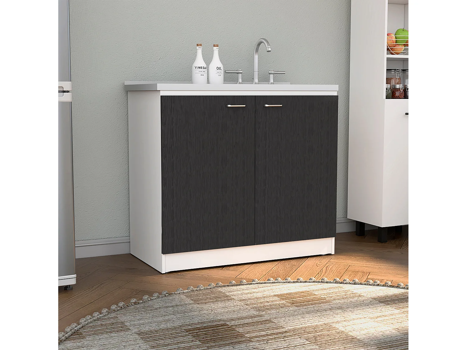 Mueble de cocina Nápoles, con fregadero  90CM A X 52.5CM P X 100CM L Blanco/Negro