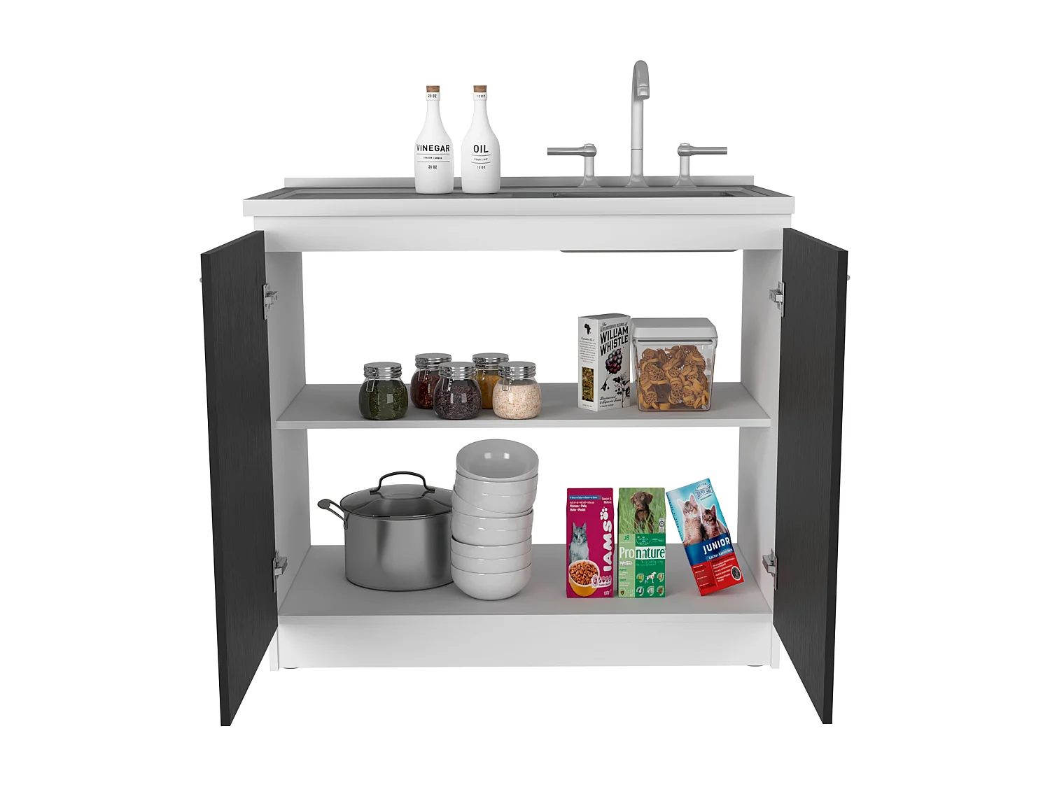 Mueble de cocina Nápoles, con fregadero  90CM A X 52.5CM P X 100CM L Blanco/Negro