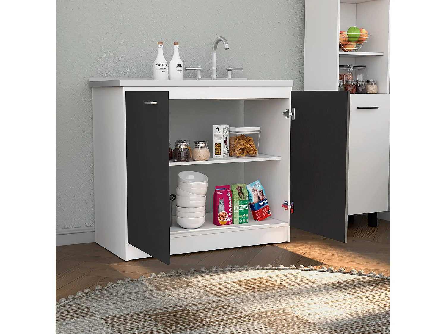 Mueble de cocina Nápoles, con fregadero  90CM A X 52.5CM P X 100CM L Blanco/Negro