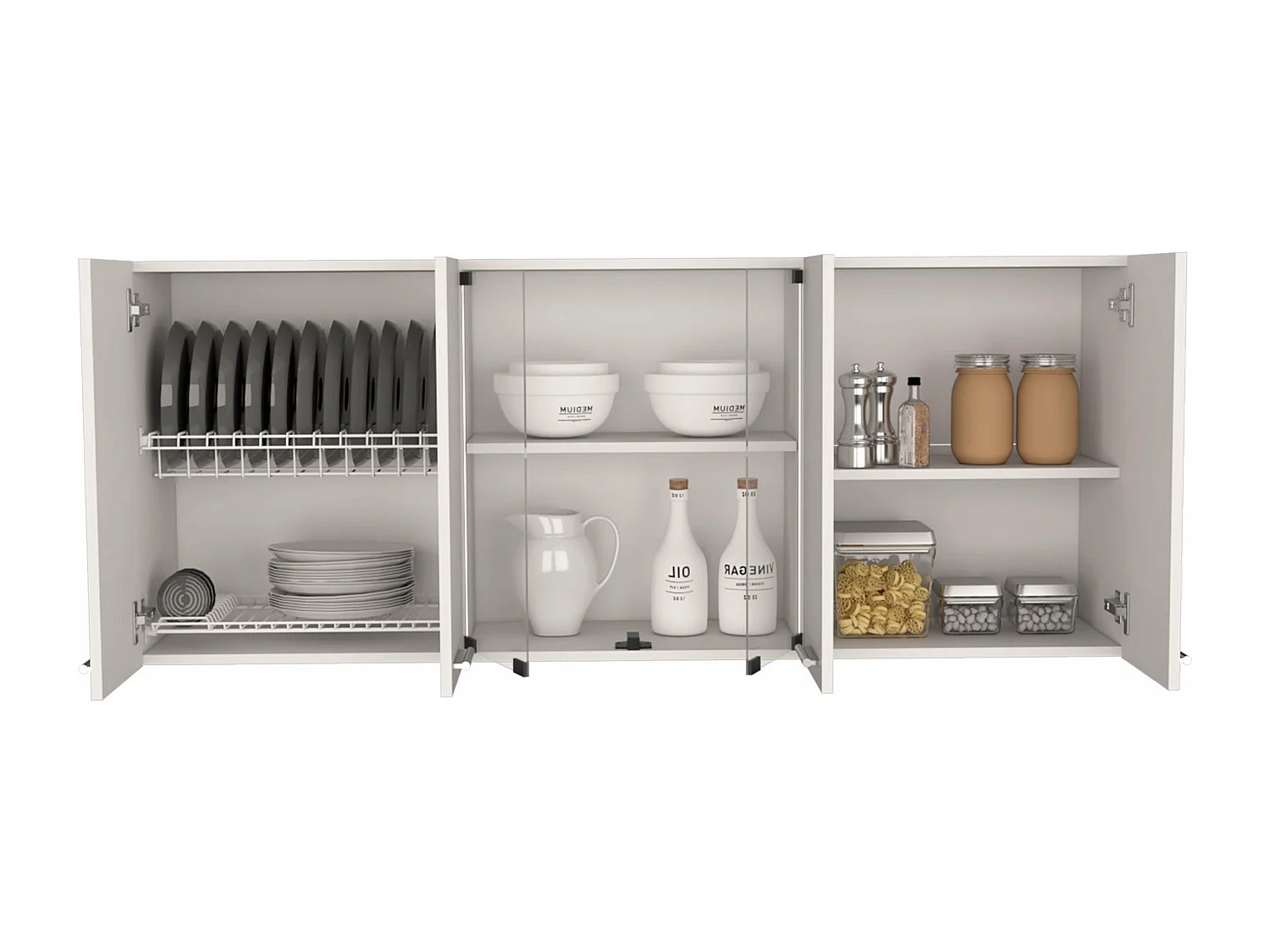 Pensile da cucina con vetro 150, con ante multiple 60CM L X 31,5CM P X 150CM L Bianco