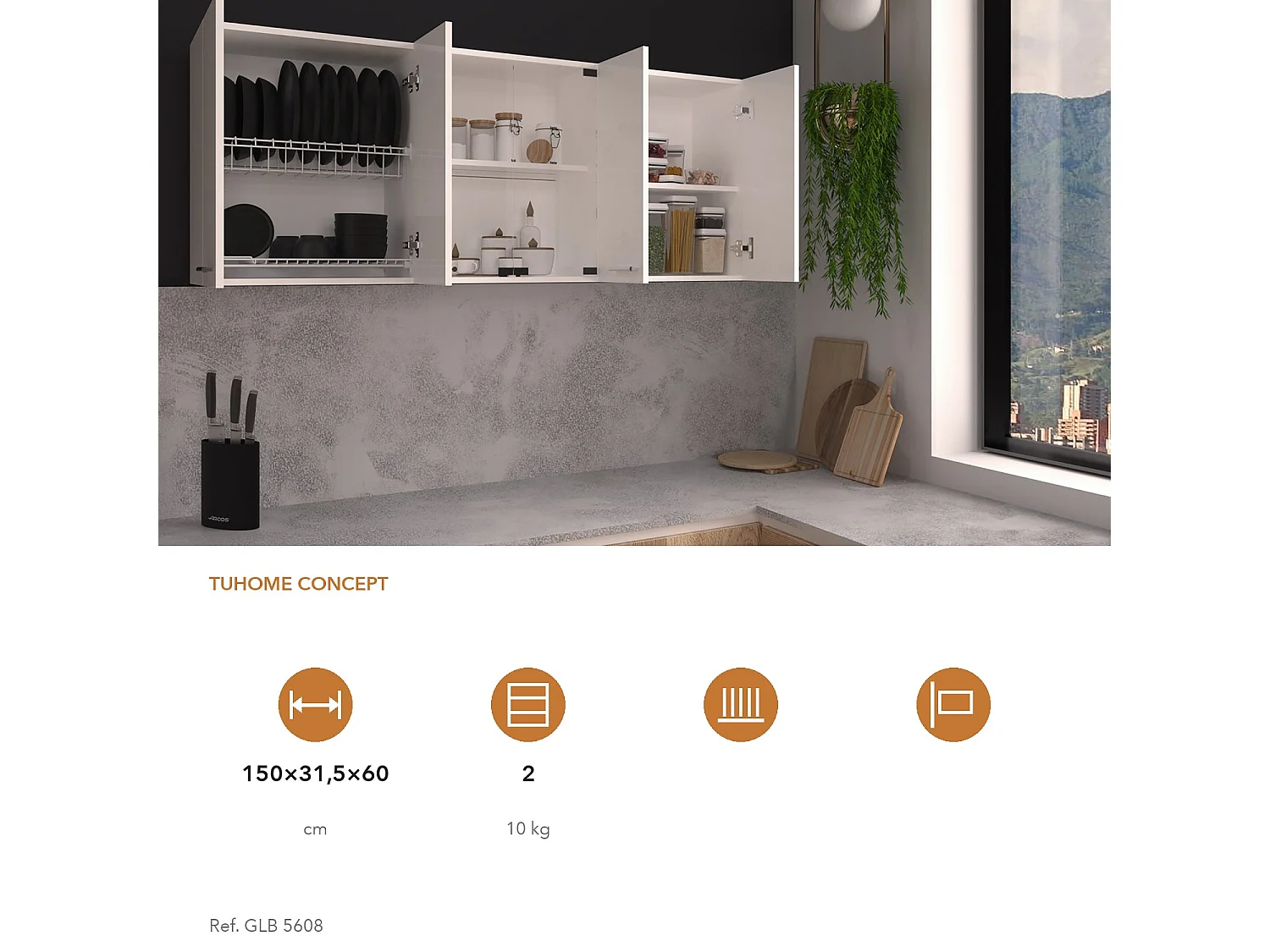 Pensile da cucina da 150 cm, bianco
