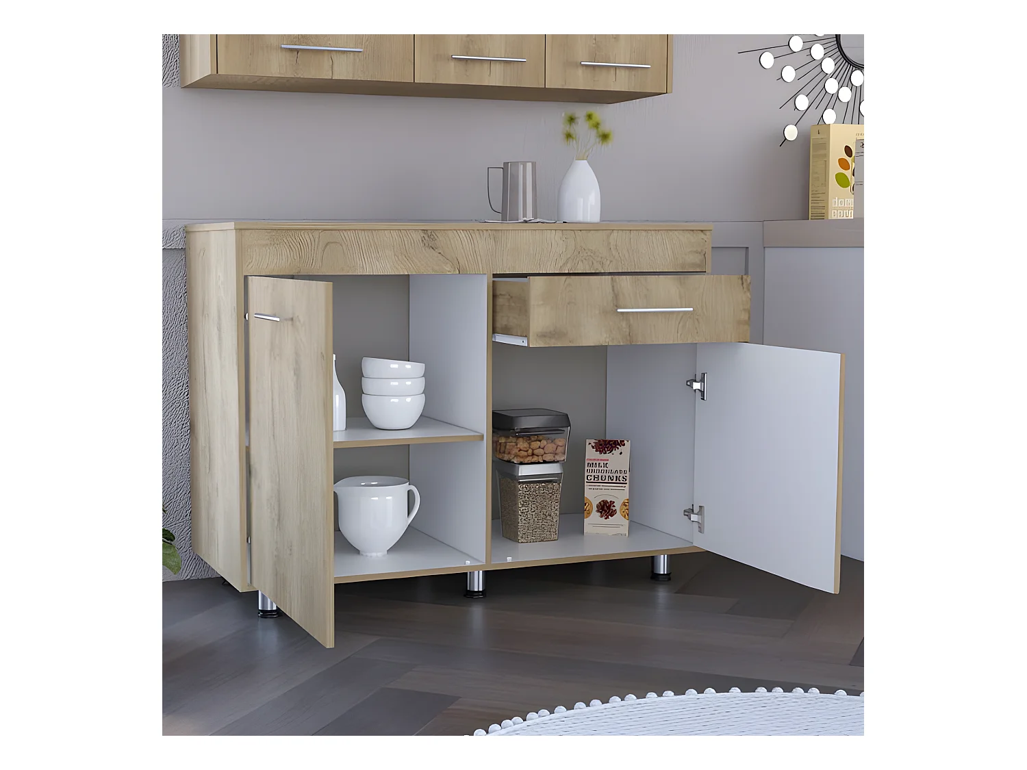 Base da cucina Orion, con cassetto 89,5CM L X 51,6CM P X 120,3CM L Bianco / Macadamia