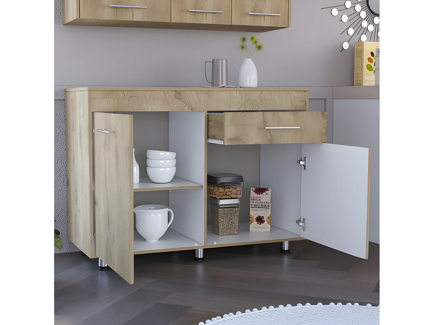 Base da cucina Orion, con cassetto 89,5CM L X 51,6CM P X 120,3CM L Bianco / Macadamia