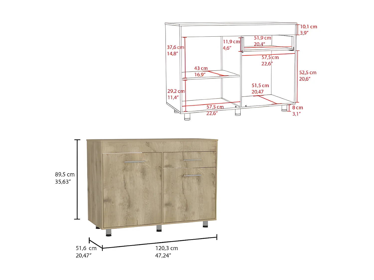 Base da cucina Orion, con cassetto 89,5CM L X 51,6CM P X 120,3CM L Bianco / Macadamia