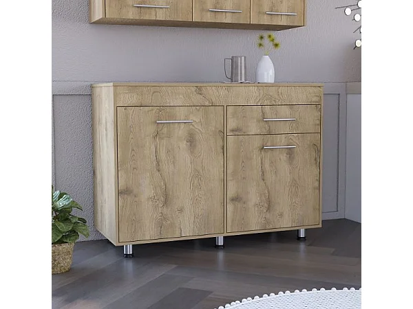 Meubles de cuisine inférieurs Orion, avec un tiroir et des étagères internes, 89,5 cm à x 51,6 cm P x 120,3 cm L, blanc / macadamia