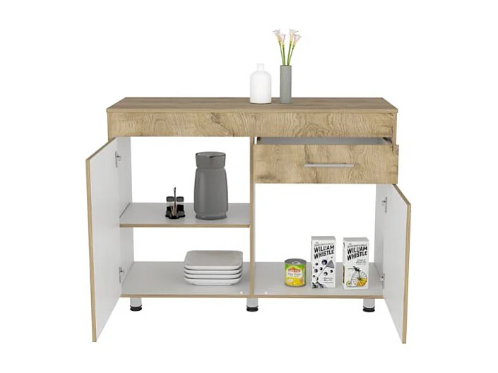 Meubles de cuisine inférieurs Orion, avec un tiroir et des étagères internes, 89,5 cm à x 51,6 cm P x 120,3 cm L, blanc / macadamia