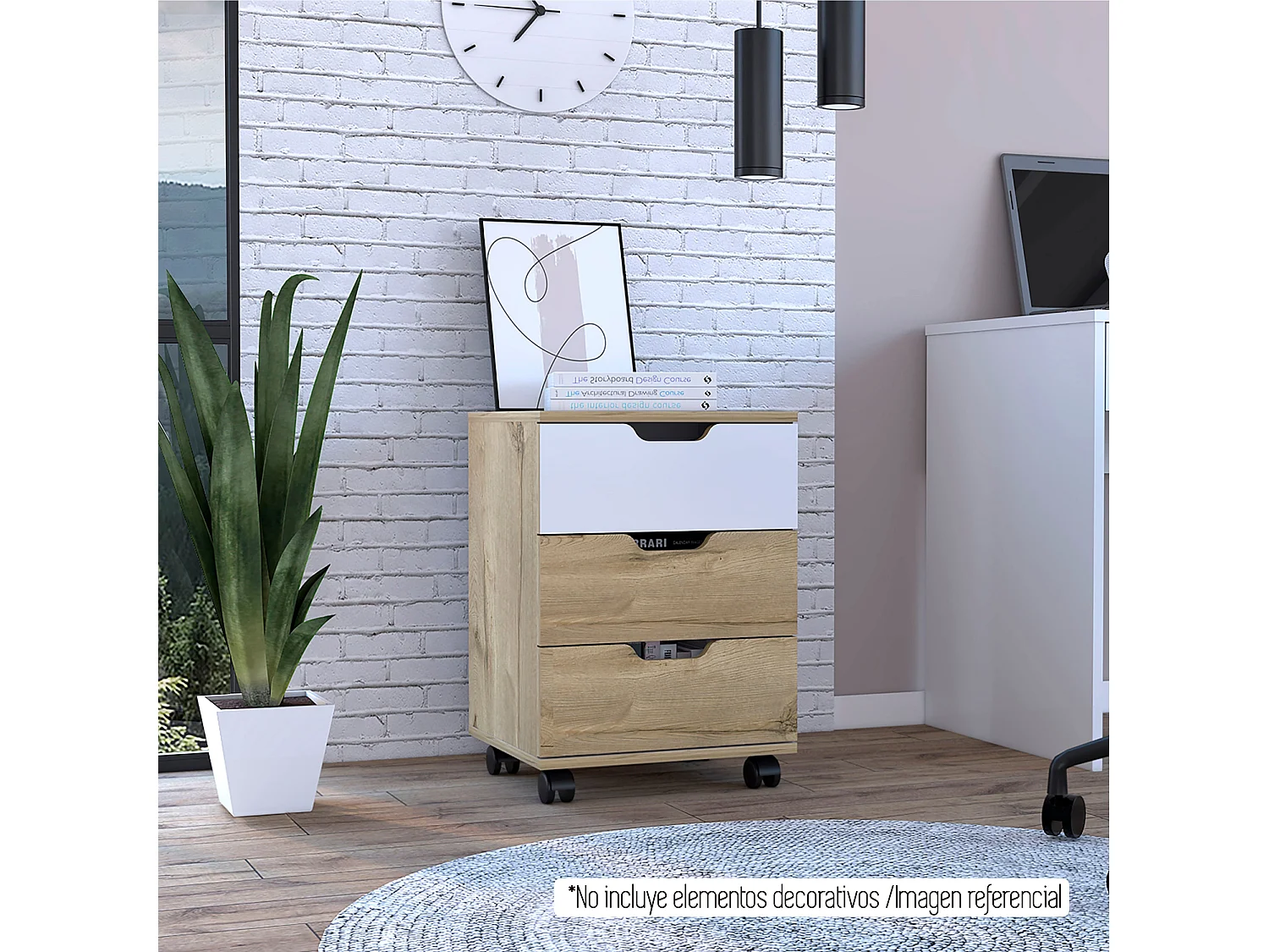 Mueble Archivador de Oficina Vilna, con ruedas 56 CM A X 40 CM An X 35 CM P. Duna / Blanco