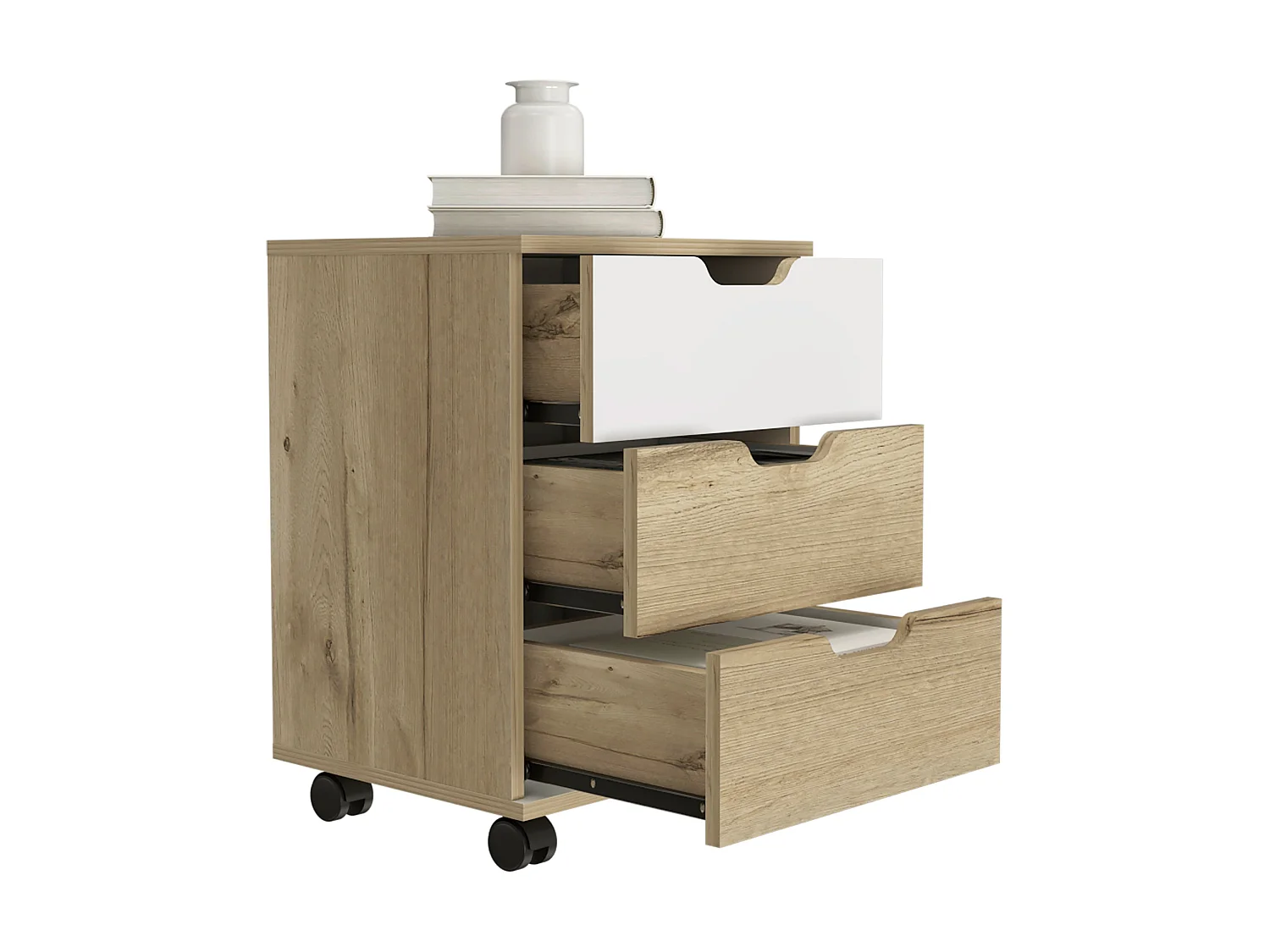 Mueble Archivador de Oficina Vilna, con ruedas 56 CM A X 40 CM An X 35 CM P. Duna / Blanco