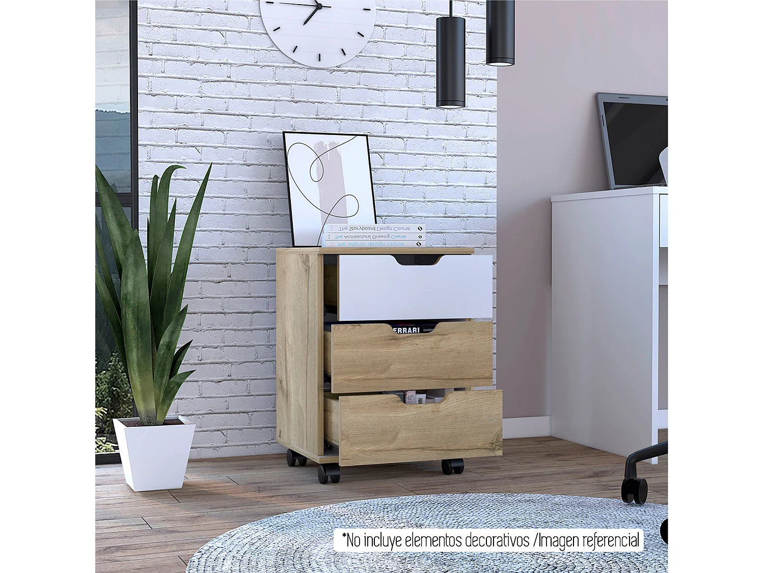 Mueble Archivador de Oficina Vilna, con ruedas 56 CM A X 40 CM An X 35 CM P. Duna / Blanco
