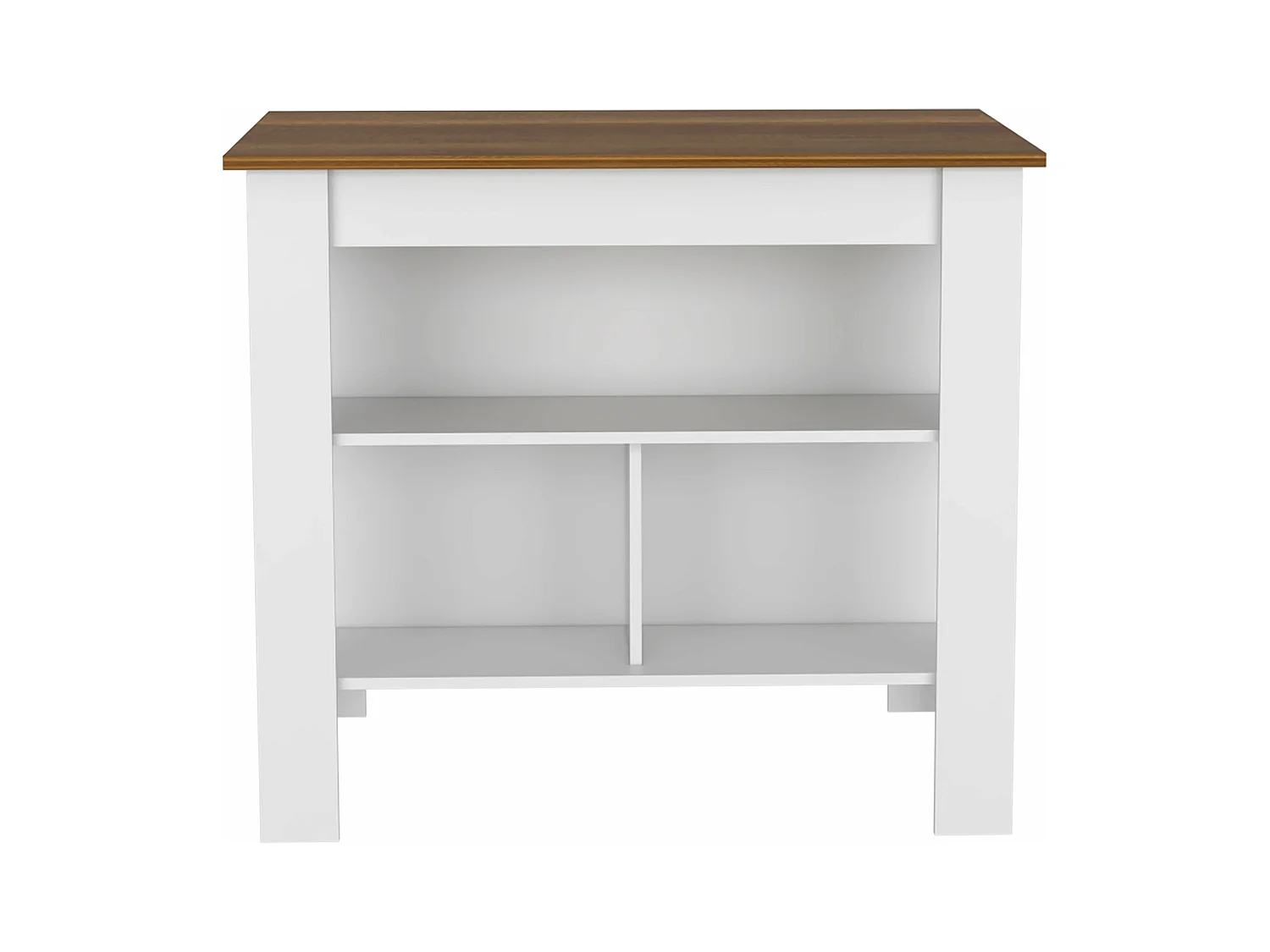 Îlot de cuisine Cala en mélamine avec trois étagères et quatre pieds , Blanc / Caramel 90 X 40.5 X 27.5 cm