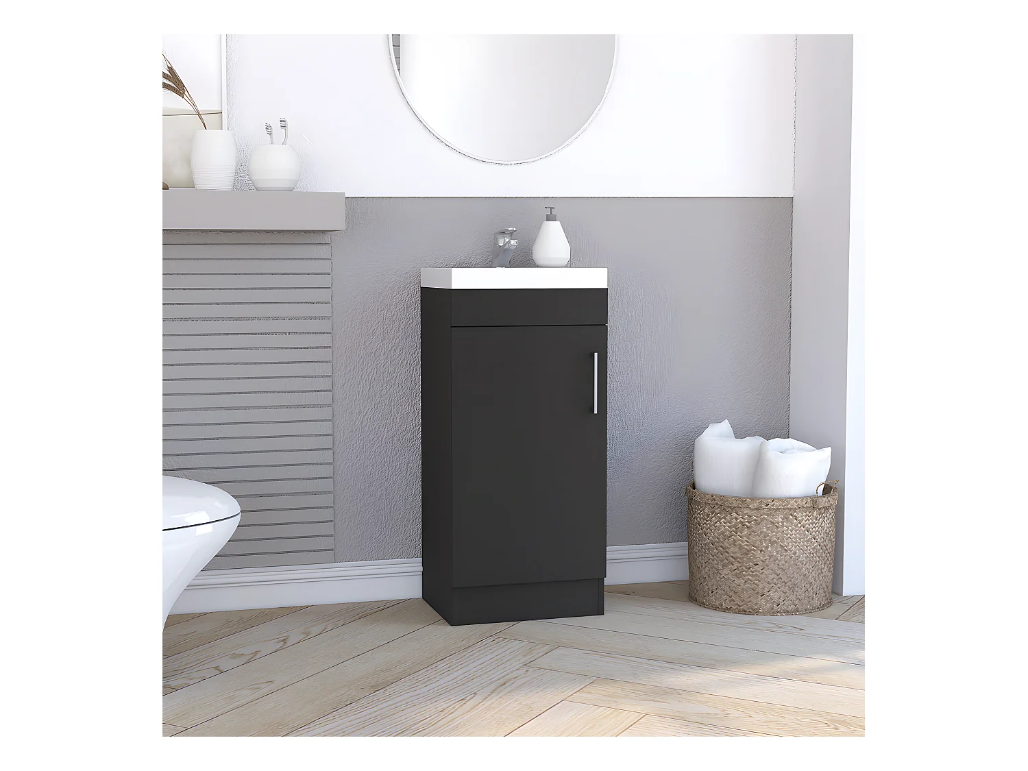 Mobile bagno con lavabo Madrid, con mobile contenitore 83CM L X 33CM P X 40CM L Nero
