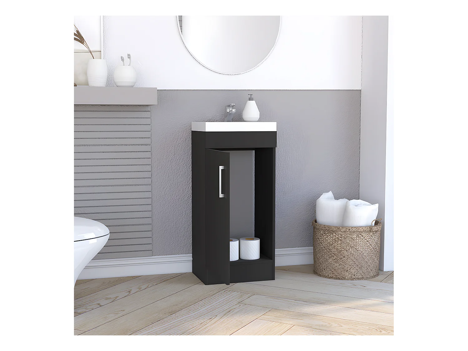 Mobile bagno con lavabo Madrid, con mobile contenitore 83CM L X 33CM P X 40CM L Nero