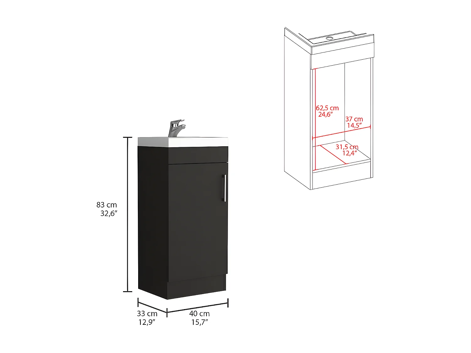 Bavabo Madrid Furniture, avec garde-robe et stockage, 83 cm à x 33 cm P x 40cm L, Wengue