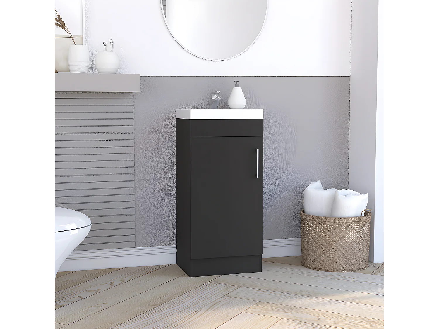 Mobile bagno con lavabo Madrid, con mobile contenitore 83CM L X 33CM P X 40CM L Nero
