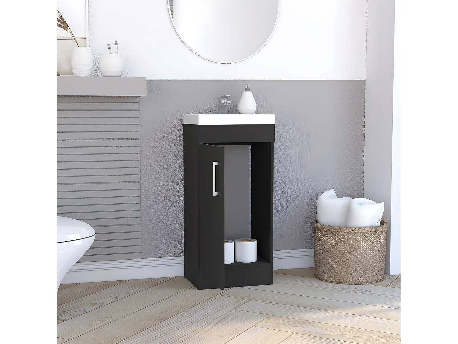 Mobile bagno con lavabo Madrid, con mobile contenitore 83CM L X 33CM P X 40CM L Nero