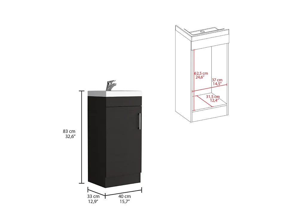 Mueble de baño Madrid de 40 cm con lavabo, grifo y 1 puerta, wengué