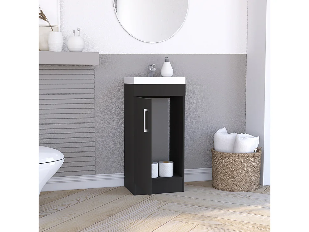 Mueble de baño Madrid de 40 cm con lavabo, grifo y 1 puerta, wengué