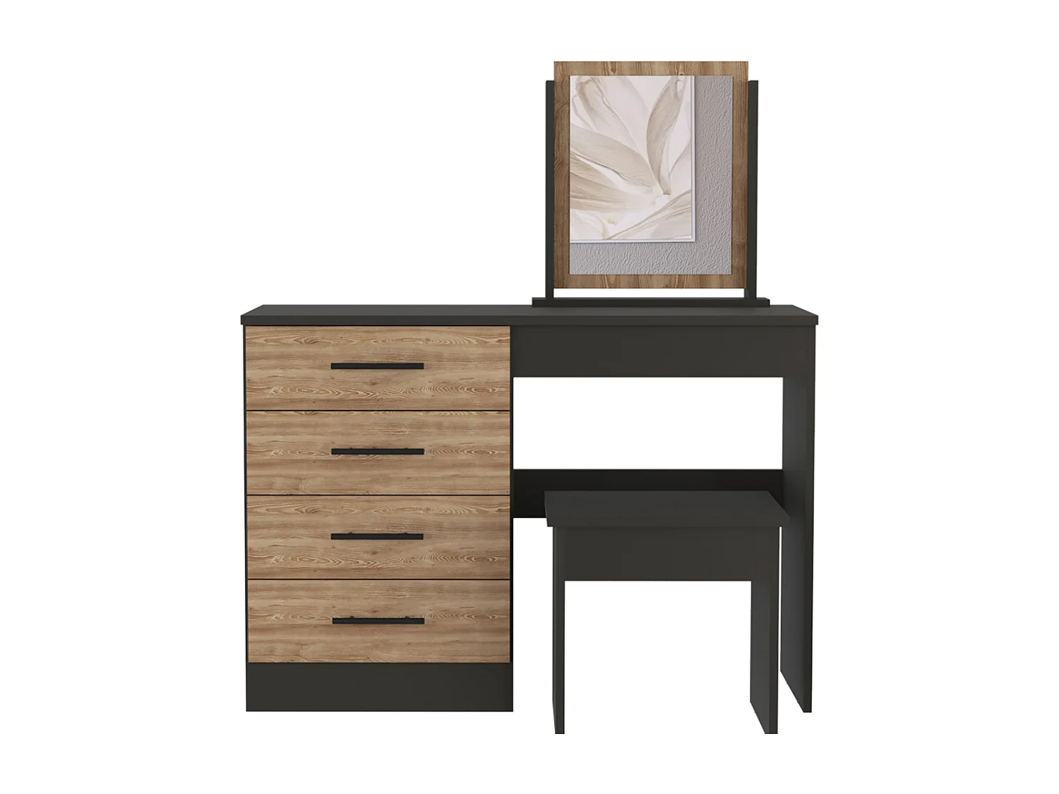 Mesa de Maquillaje con Espejo Kaia y asiento incluido 126.7CM A X 100CM L X 42.5CM P Wengue / Miel