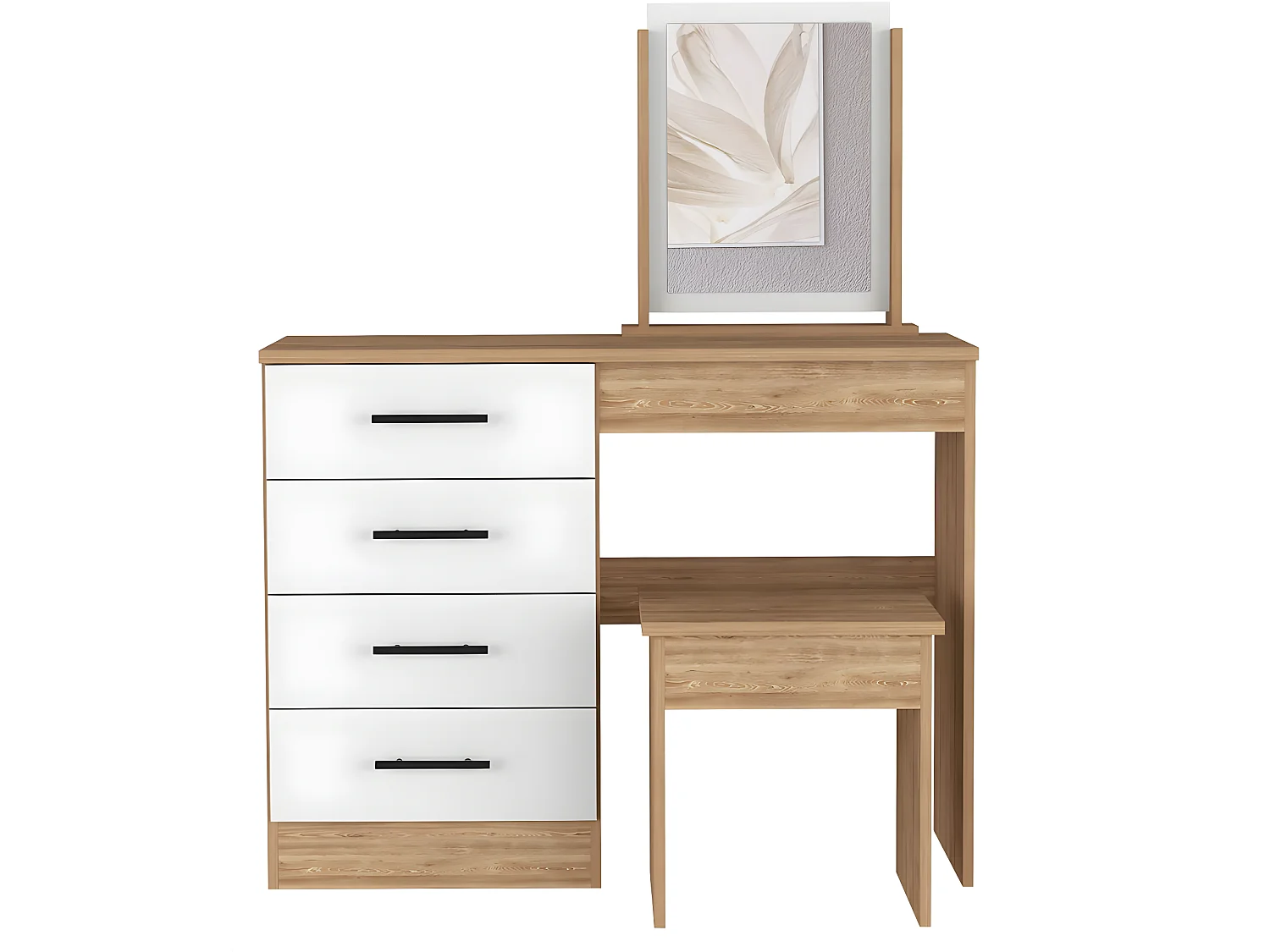 Mesa de Maquillaje con Espejo Kaia y asiento incluido 126.7CM A X 100CM L X 42.5CM P Miel / Blanco