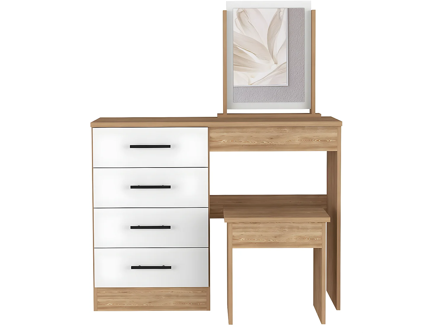 Mesa de Maquillaje con Espejo Kaia y asiento incluido 126.7CM A X 100CM L X 42.5CM P Miel / Blanco