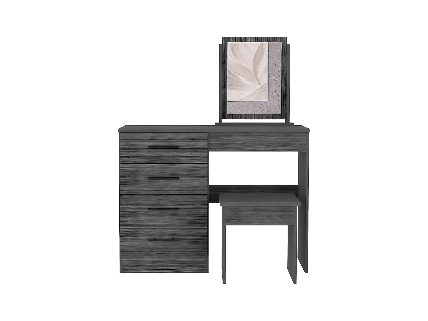 Tavolino da trucco Kaia con specchio e seduta inclusa 126,7 cm L X 100 cm L X 42,5 cm P Rovere grigio