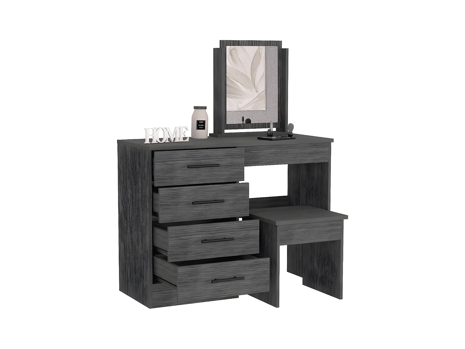 Tavolino da trucco Kaia con specchio e seduta inclusa 126,7 cm L X 100 cm L X 42,5 cm P Rovere grigio