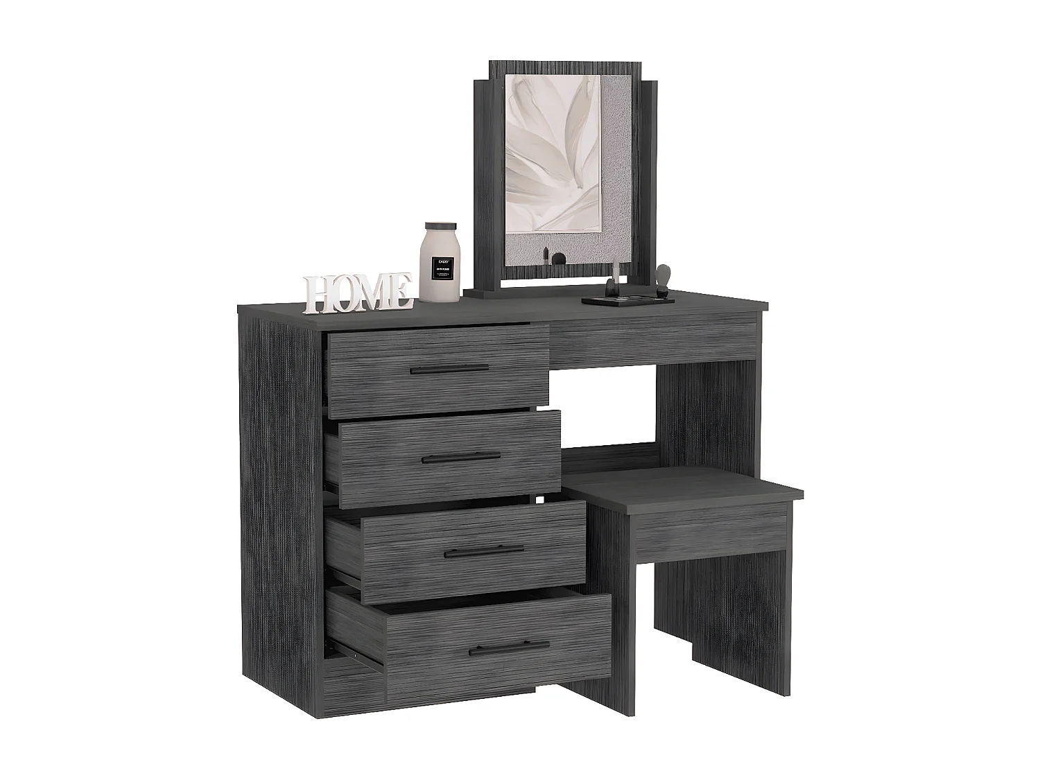 Mesa de Maquillaje con Espejo Kaia y asiento incluido 126.7CM A X 100CM L X 42.5CM P Roble gris